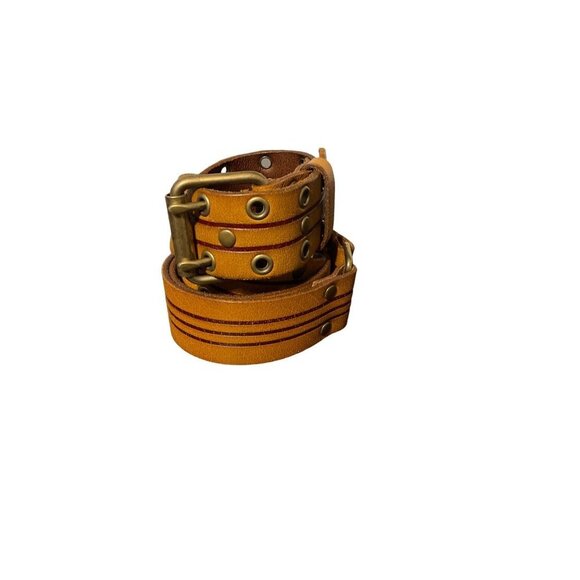 Old Navy Accessories - OLD NAVY Rivet Accent Leather Tan/Red Belt Women sz.S/M